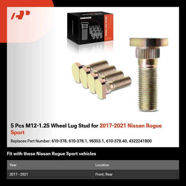 5 Pcs M12-1.25 Wheel Lug Stud for 2017-2021 Nissan Rogue Sport