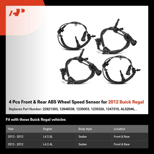4 Pcs Front & Rear ABS Wheel Speed Sensor for 2012 Buick Regal