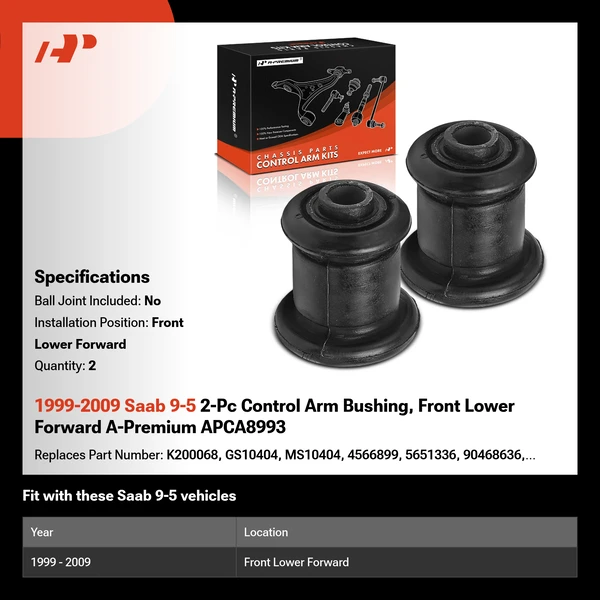 1999-2009 Saab 9-5 2-Pc Control Arm Bushing, Front Lower Forward A-Premium APCA8993