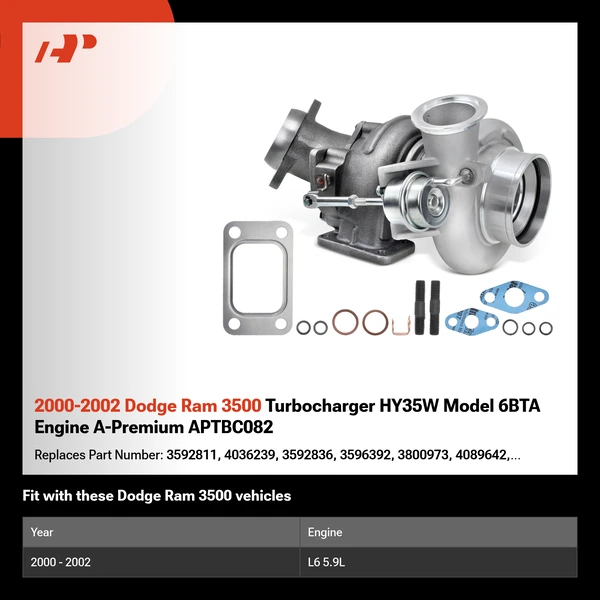 2000-2002 Dodge Ram 3500 Turbocharger HY35W Model 6BTA Engine A-Premium APTBC082