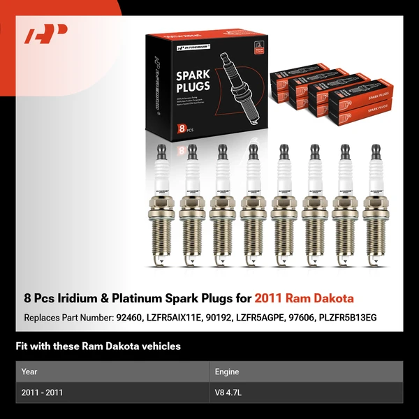 8 Pcs Iridium & Platinum Spark Plugs for 2011 Ram Dakota