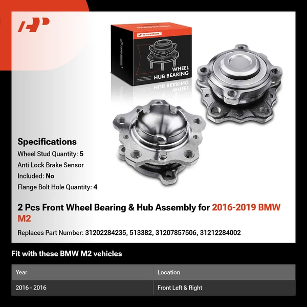 2 Pcs Front Wheel Bearing & Hub Assembly for 2016-2019 BMW M2