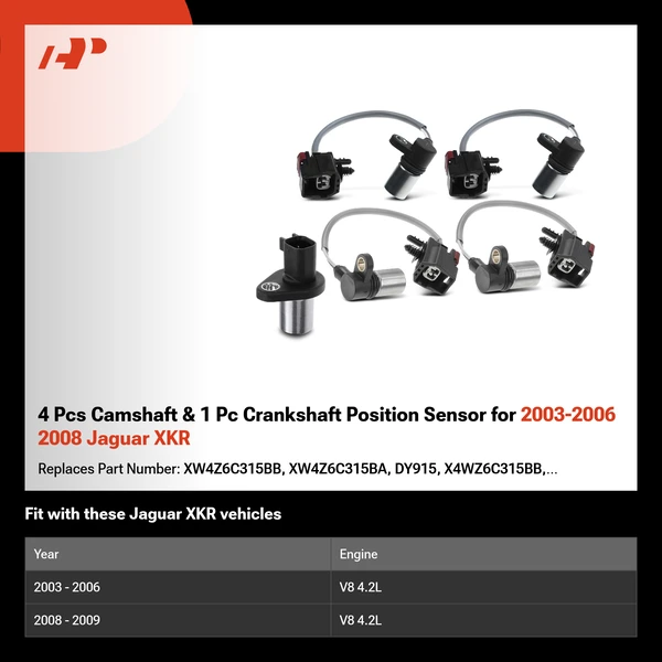 4 Pcs Camshaft & 1 Pc Crankshaft Position Sensor for 2003-2006 2008 Jaguar XKR
