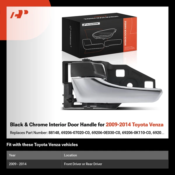 Black & Chrome Interior Door Handle for 2009-2014 Toyota Venza