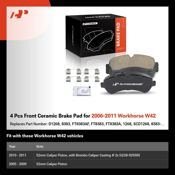 4 Pcs Front Ceramic Brake Pad for 2006-2011 Workhorse W42