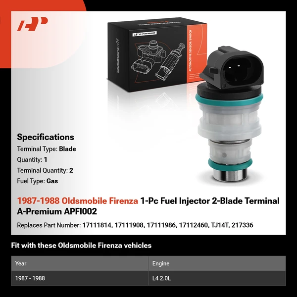 1987-1988 Oldsmobile Firenza 1-Pc Fuel Injector 2-Blade Terminal A-Premium APFI002