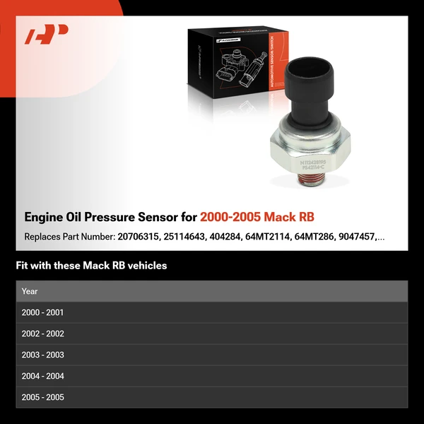 Engine Oil Pressure Sensor for 2000-2005 Mack RB