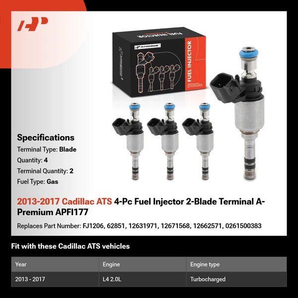 2013-2017 Cadillac ATS 4-Pc Fuel Injector 2-Blade Terminal A-Premium APFI177