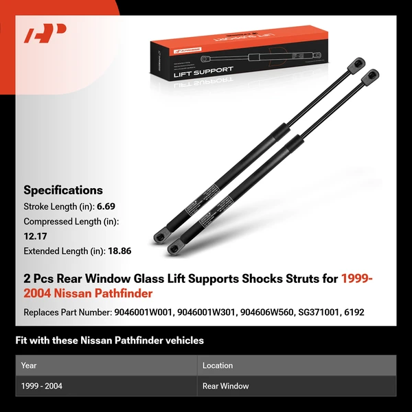 2 Pcs Rear Window Glass Lift Supports Shocks Struts for 1999-2004 Nissan Pathfinder