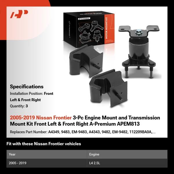 2005-2019 Nissan Frontier 3-Pc Engine Mount and Transmission Mount Kit Front Left & Front Right A-Premium APEM813