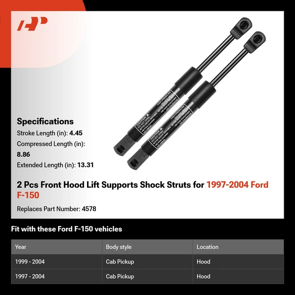 2 Pcs Front Hood Lift Supports Shock Struts for 1997-2004 Ford F-150