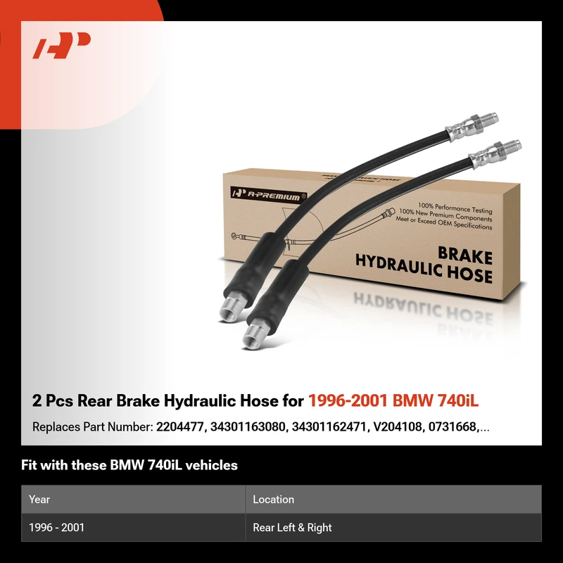 2 Pcs Rear Brake Hydraulic Hose for 1996-2001 BMW 740iL
