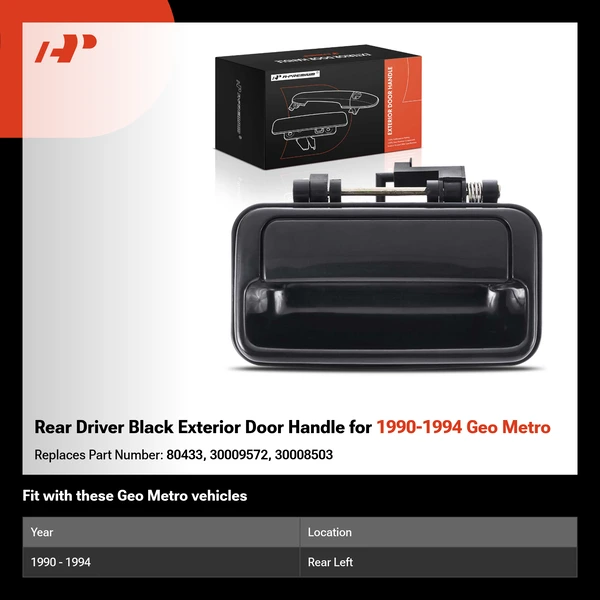 Rear Driver Black Exterior Door Handle for 1990-1994 Geo Metro