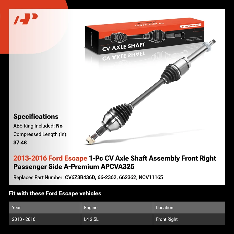 2013-2016 Ford Escape 1-Pc CV Axle Shaft Assembly Front Right Passenger Side A-Premium APCVA325