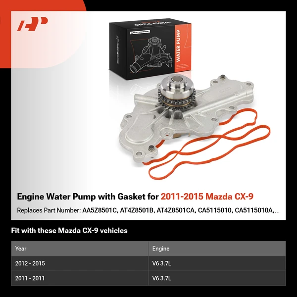 Engine Water Pump with Gasket for 2011-2015 Mazda CX-9