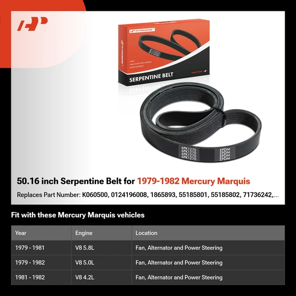 50.16 inch Serpentine Belt for 1979-1982 Mercury Marquis