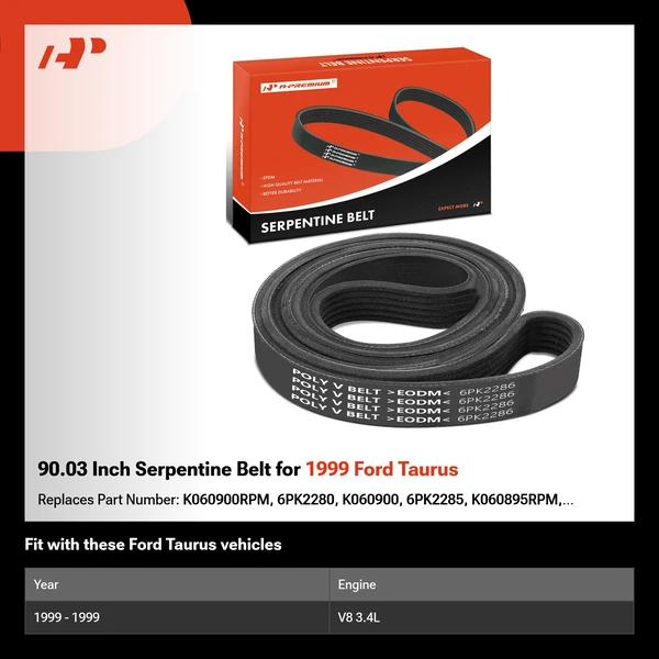 90.03 Inch Serpentine Belt for 1999 Ford Taurus
