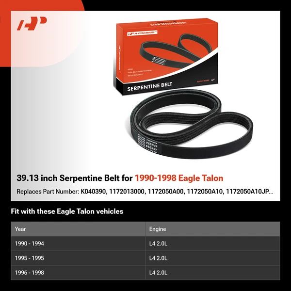 39.13 inch Serpentine Belt for 1990-1998 Eagle Talon