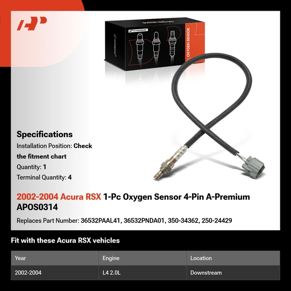 2002-2004 Acura RSX 1-Pc Oxygen Sensor 4-Pin A-Premium APOS0314