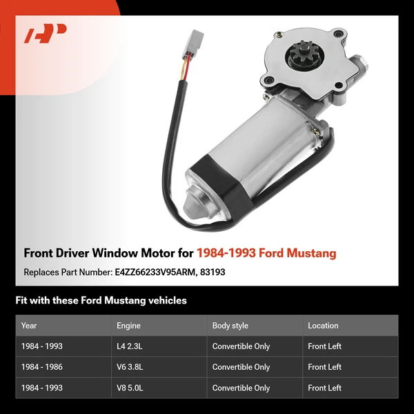 Front Driver Window Motor for 1984-1993 Ford Mustang
