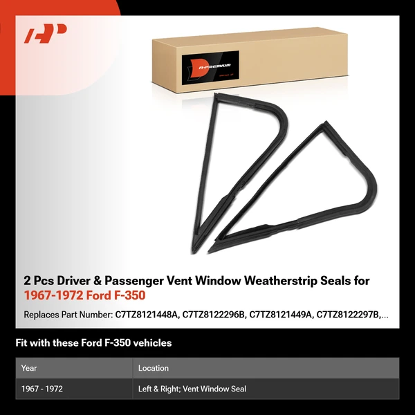 2 Pcs Driver & Passenger Vent Window Weatherstrip Seals for 1967-1972 Ford F-350