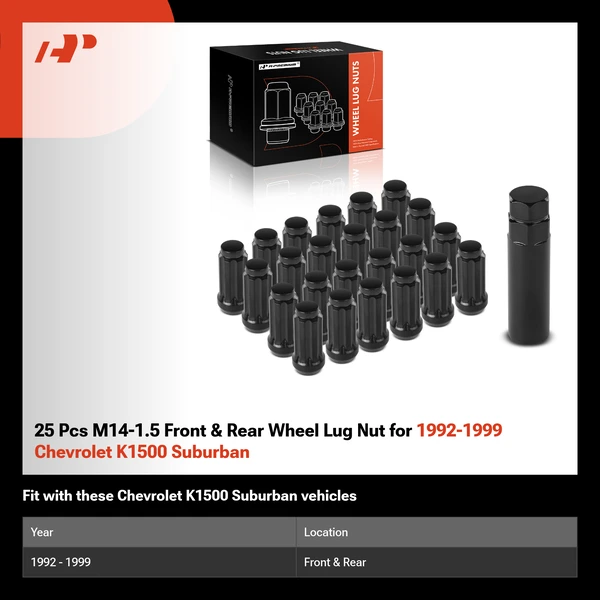 25 Pcs M14-1.5 Front & Rear Wheel Lug Nut for 1992-1999 Chevrolet K1500 Suburban