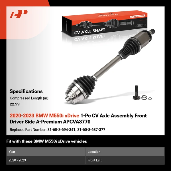 2020-2023 BMW M550i xDrive 1-Pc CV Axle Assembly Front Driver Side A-Premium APCVA3770