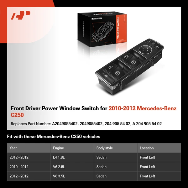 Front Driver Power Window Switch for 2010-2012 Mercedes-Benz C250