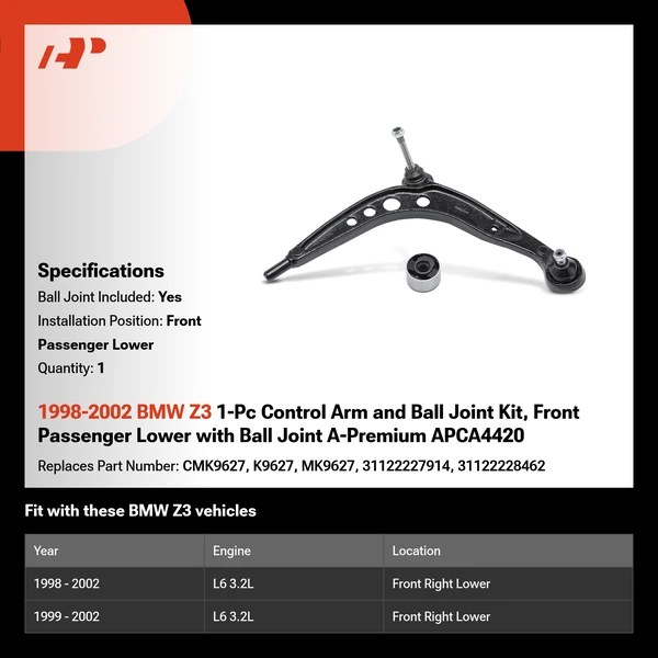 1998-2002 BMW Z3 1-Pc Control Arm and Ball Joint Kit, Front Passenger Lower with Ball Joint A-Premium APCA4420