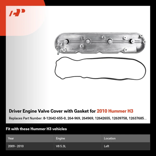 Driver Engine Valve Cover with Gasket for 2010 Hummer H3