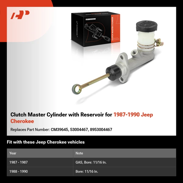 Clutch Master Cylinder with Reservoir for 1987-1990 Jeep Cherokee