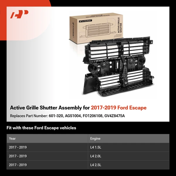 Active Grille Shutter Assembly for 2017-2019 Ford Escape