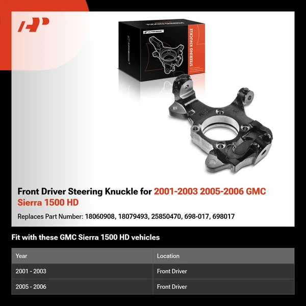 Front Driver Steering Knuckle for 2001-2003 2005-2006 GMC Sierra 1500 HD
