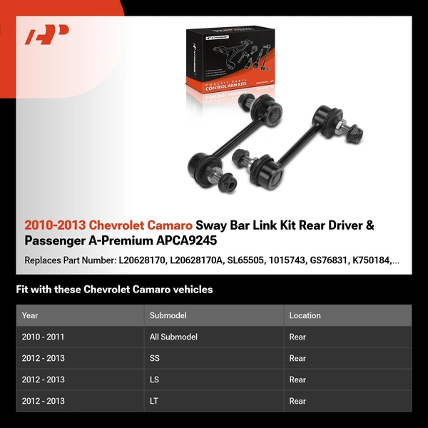 2010-2013 Chevrolet Camaro Sway Bar Link Kit Rear Driver & Passenger A-Premium APCA9245