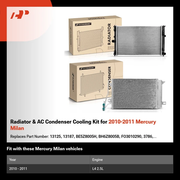 Radiator & AC Condenser Cooling Kit for 2010-2011 Mercury Milan