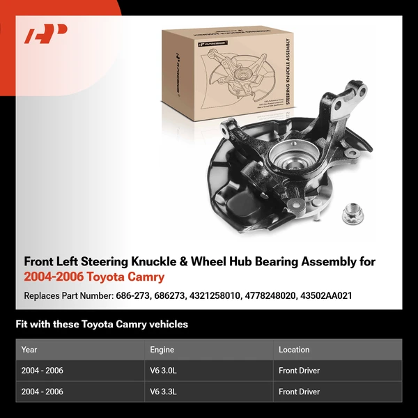Front Left Steering Knuckle & Wheel Hub Bearing Assembly for 2004-2006 Toyota Camry