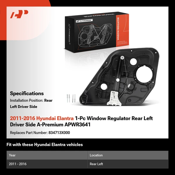 2011-2016 Hyundai Elantra 1-Pc Window Regulator Rear Left Driver Side A-Premium APWR3641