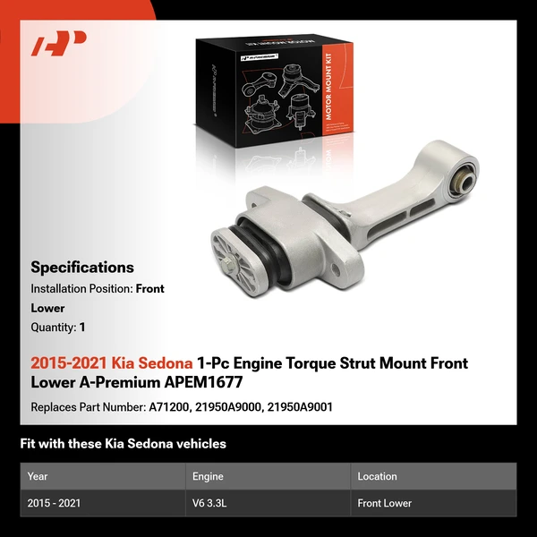 2015-2021 Kia Sedona 1-Pc Engine Torque Strut Mount Front Lower A-Premium APEM1677