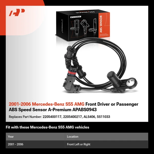 2001-2006 Mercedes-Benz S55 AMG Front Driver or Passenger ABS Speed Sensor A-Premium APABS0943