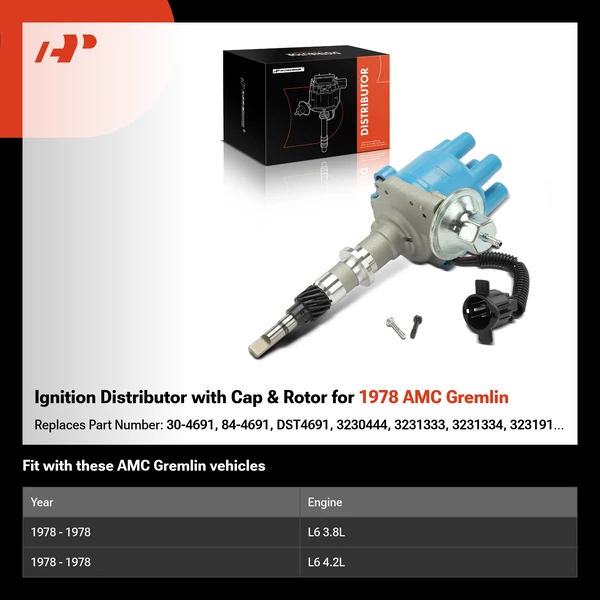 Ignition Distributor with Cap & Rotor for 1978 AMC Gremlin