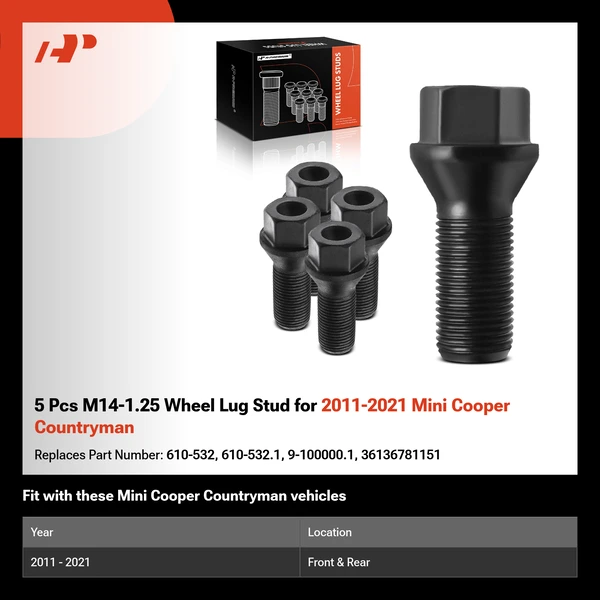 5 Pcs M14-1.25 Wheel Lug Stud for 2011-2021 Mini Cooper Countryman
