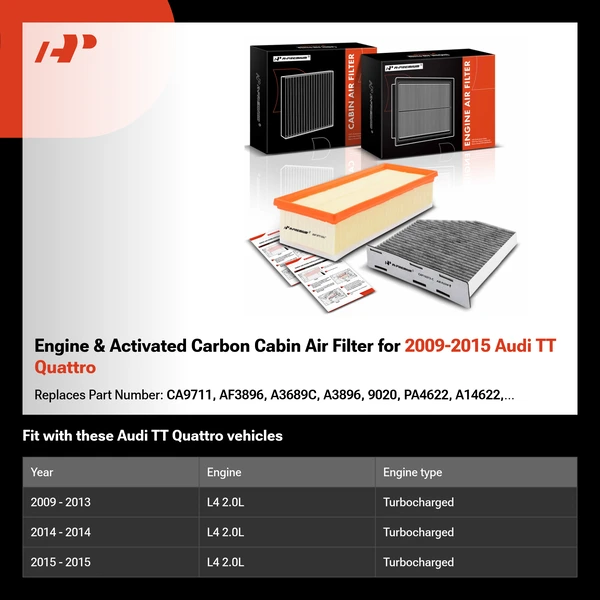 Engine & Activated Carbon Cabin Air Filter for 2009-2015 Audi TT Quattro