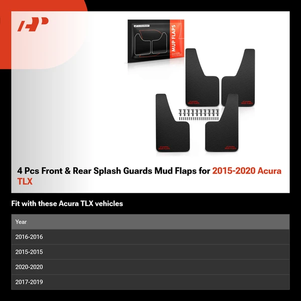 4 Pcs Front & Rear Splash Guards Mud Flaps for 2015-2020 Acura TLX