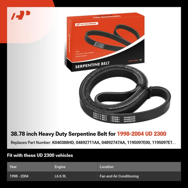 38.78 inch Heavy Duty Serpentine Belt for 1998-2004 UD 2300