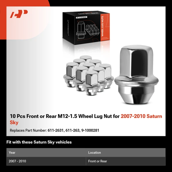 10 Pcs Front or Rear M12-1.5 Wheel Lug Nut for 2007-2010 Saturn Sky