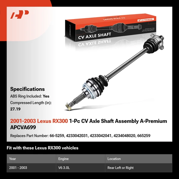 2001-2003 Lexus RX300 1-Pc CV Axle Shaft Assembly A-Premium APCVA699