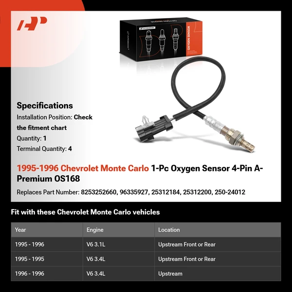 1995-1996 Chevrolet Monte Carlo 1-Pc Oxygen Sensor 4-Pin A-Premium OS168