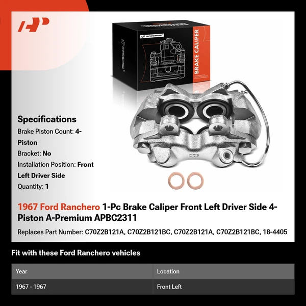 1967 Ford Ranchero 1-Pc Brake Caliper Front Left Driver Side 4-Piston A-Premium APBC2311