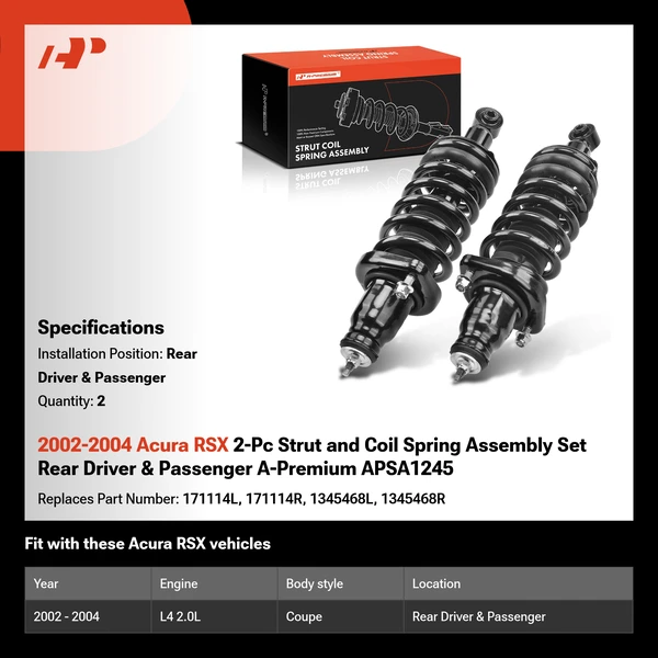 2002-2004 Acura RSX 2-Pc Strut and Coil Spring Assembly Set Rear Driver & Passenger A-Premium APSA1245