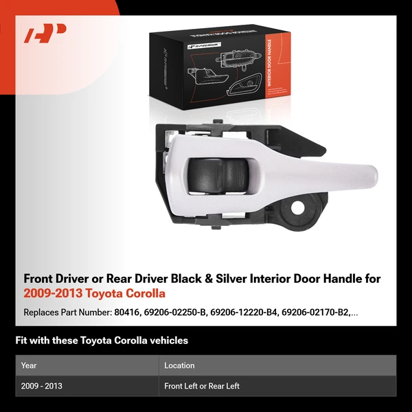 Front Driver or Rear Driver Black & Silver Interior Door Handle for 2009-2013 Toyota Corolla